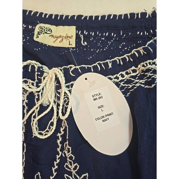 Embroidered boho top by Magazine Tassel tie front 100% Cotton Size M New - Picture 7 of 16